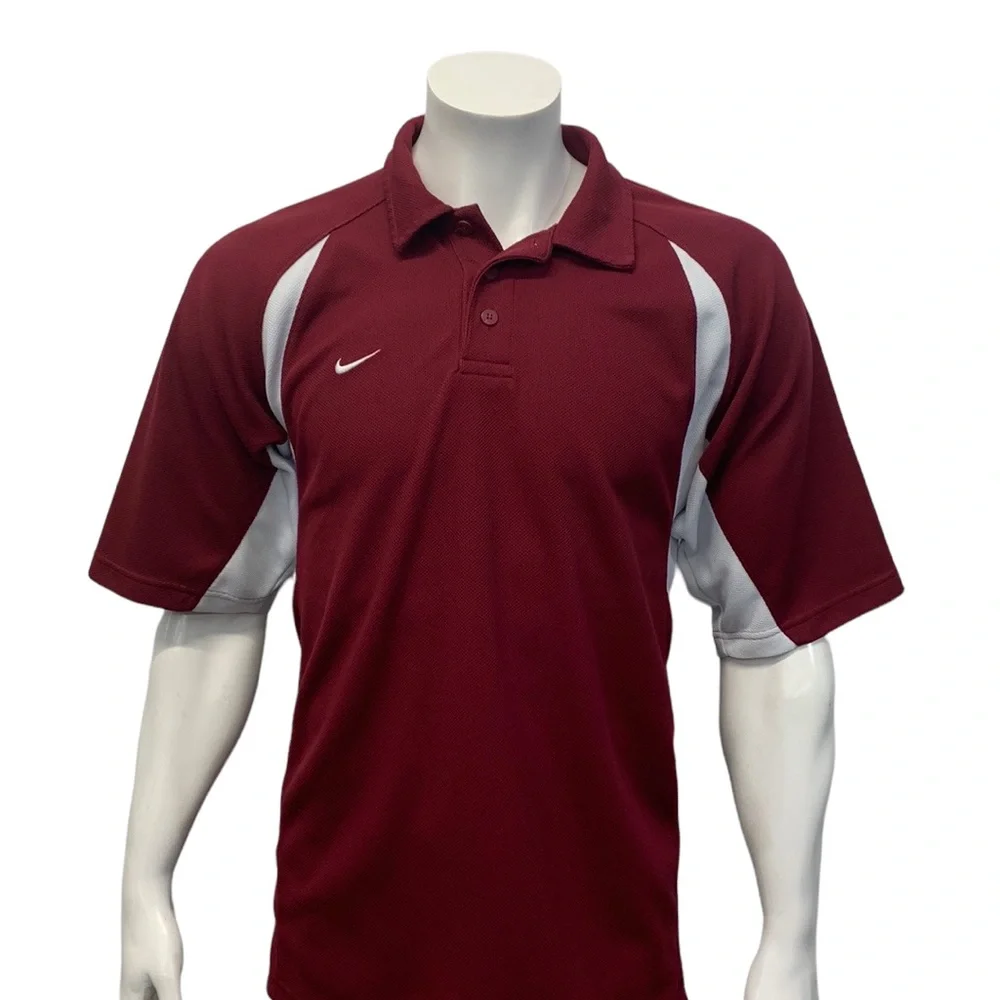 Vintage Nike Team Burgundy White Embroidered Logo Golf Polo Shirt Size Medium